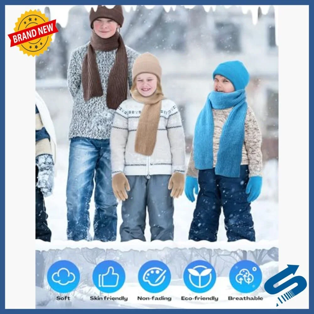 48-Piece Kids Winter Set with Hat Scarf Gloves Bag for Ages 5-10